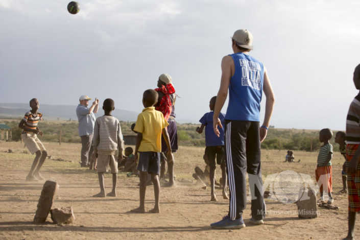 Playing football with the students at Saaten primary school, the site of a Montana on a Mission pipeline providing clean water to the children and their families.